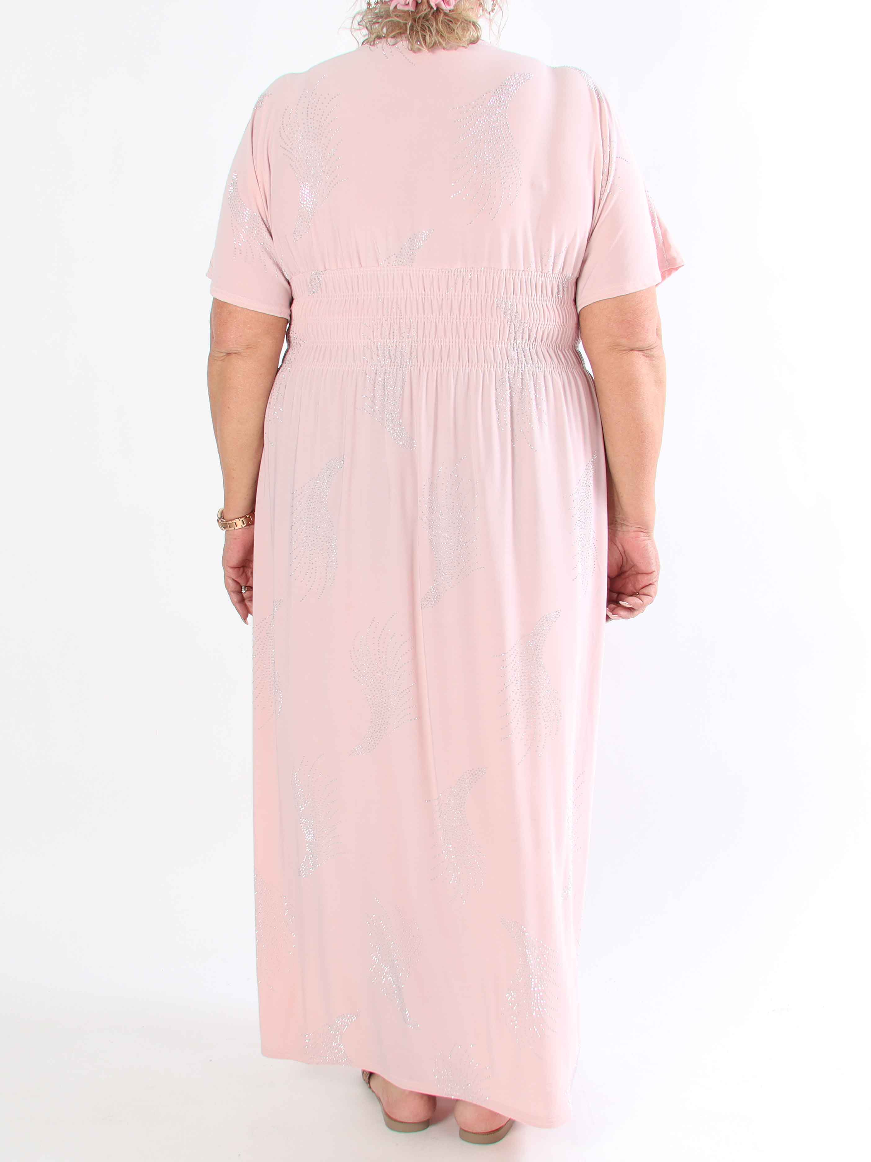 Pams Leaf Crystal - Lang elastisk plus size kjole med mønster af similisten